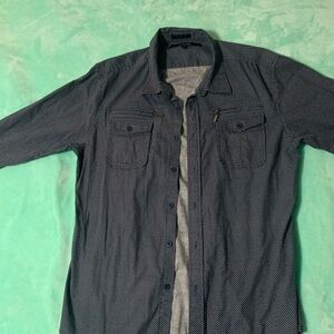 Men's Black Brand Blue Button-Up Shirt